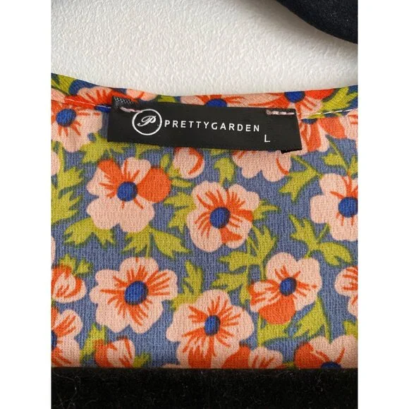 Floral Wrap Maxi Dress With Ruffled Hem & Short Sleeves By Prettygarden Size L - Picture 5 of 9